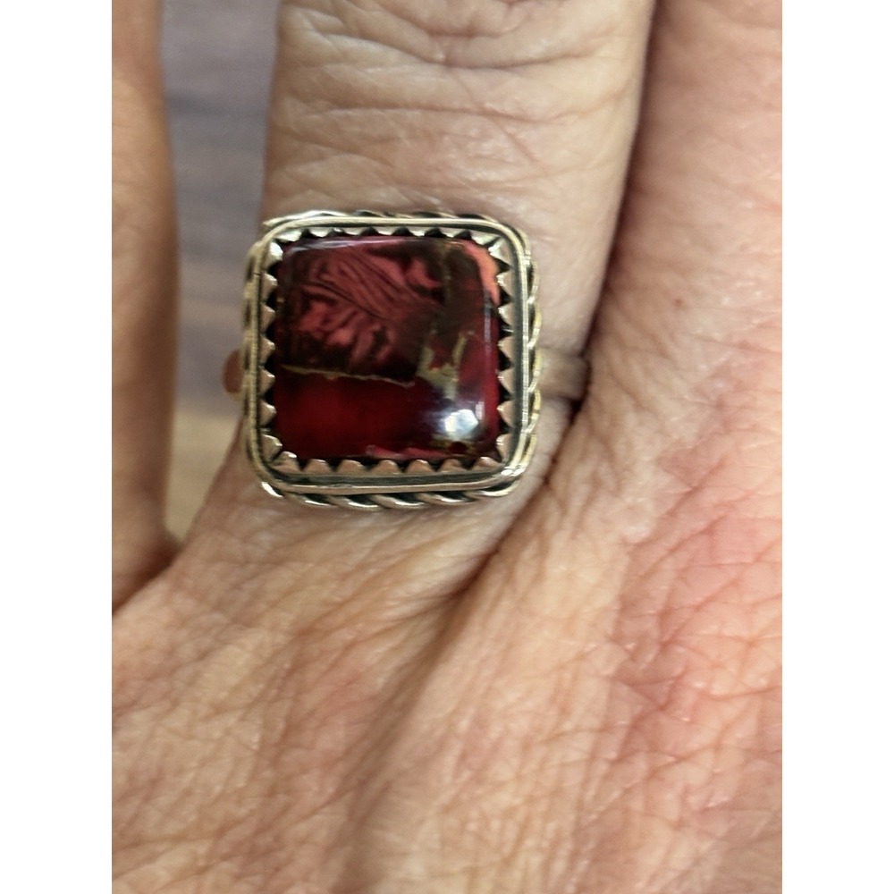 New Sterling Silver & Kingman Rose Dalia Square Ring Size 8 - Picture 5 of 6